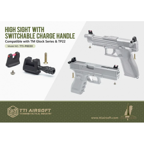 TTI TACCHE DI MIRA HIGH SIGHT WITH SWITCHABLE CHARGE HANDLE FOR TM GLOCK AND TP22 - TTI Airsoft